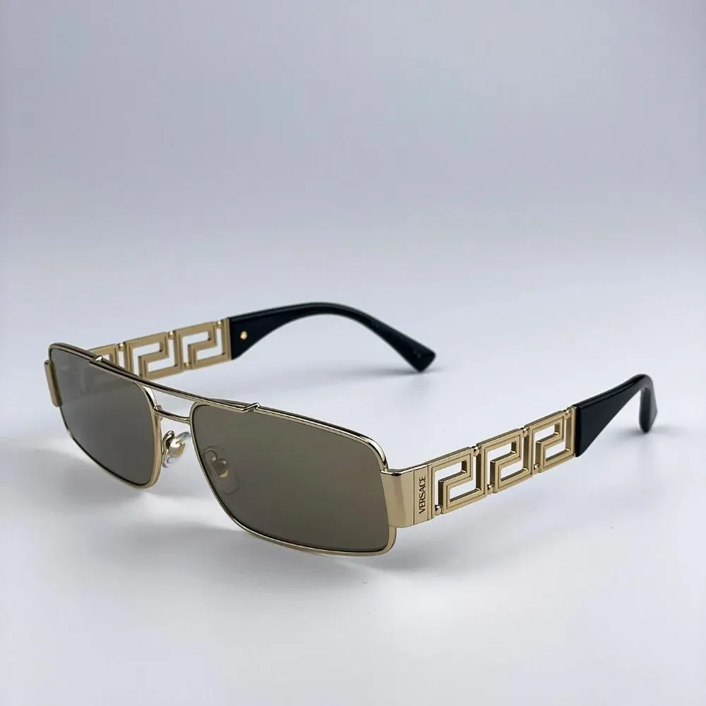 Versace Sunglasses VE2257 10025A Gold Light Brown Mirror Metal Pilot Unisex